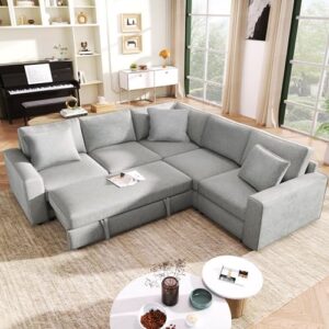 extra wide deep seat convertible sleeper sectional sofa pull out couch bed , l shaped upholstered reversible corner lounge sofabed , 2 in 1 pullout sofa&couches with thicked cushions for living room