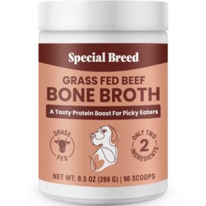 special breed bone broth powder for dogs and cats - dog and cat food topper, grass fed beef broth supplement, 9.5 oz