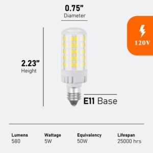 Maelsrlg E11 LED Bulb Dimmable, 50W Equivalent, Daylight 6000K, T4 Mini Candelabra LED Bulb, E11 Base, 5W 580 Lumen, 5-Pack