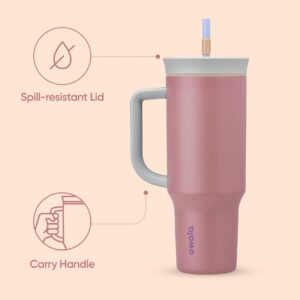 Owala Stainless Steel Triple Layer Insulated Travel Tumbler with Spill Resistant Lid, Straw, and Carry Handle, BPA Free, 40 oz, Dusty Pink (Yoga Rose)