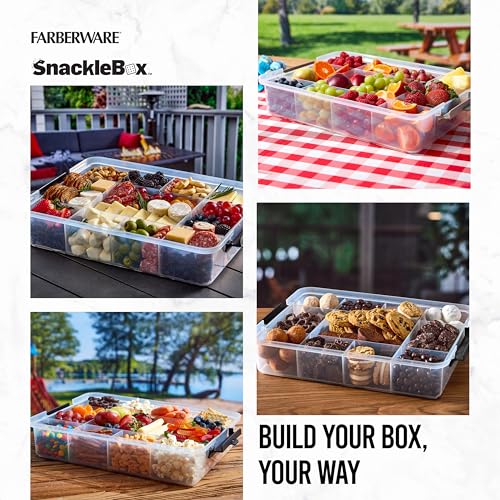 Farberware Build-a-Board Snacklebox with Locking Bamboo Cutting Board Lid, Portable Charcuterie Storage with Compartments,Make it. Take it. Enjoy it., 11x16-Inch, Natural