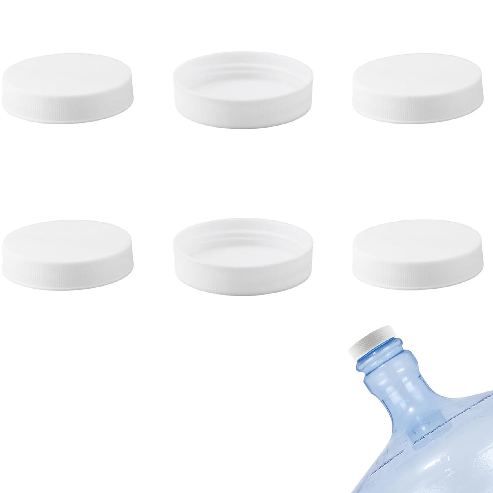 Hufopik Threaded/Screw-On Caps for 3 and 5 Gallon Water Bottle Jugs (6 pk) (53mm, White)