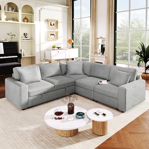 Extra Wide Deep Seat Convertible Sleeper Sectional Sofa Pull Out Couch Bed , L Shaped Upholstered Reversible Corner Lounge Sofabed , 2 IN 1 Pullout Sofa&Couches with Thicked Cushions for Living Room