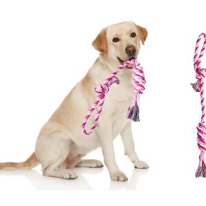 Flossy Chews Rope Tug Dog Rope Toys for Large and Medium Aggressive Chewers, Heavy Duty for Large Breed, Indestructible Dog Chew Toys, Tug of War, 100% Cotton Teeth Cleaning (Pink White, Large 17.8")