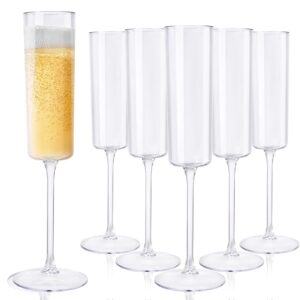 nervure 24 pack plastic champagne flutes - 6 oz clear disposable champagne flutes - square plastic toasting glasses for party birthday anniversary wedding