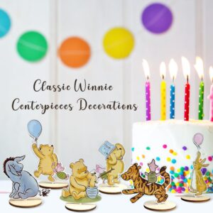 16 Pcs Classic Winnie Wood Table Centerpieces Bear Cutout Shapes Creatures Table Topper for Baby Shower Birthday Decorations Supplies