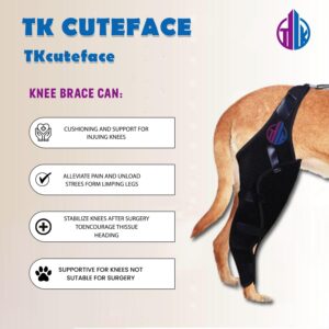 Tkcuteface Dog Knee Brace for ACL, Knee Cap Dislocation, Arthritis - Full Wrap - Easy Adjustable - Extra Support - Reduces Pain and Inflammation – Full Sizes (Large), Black