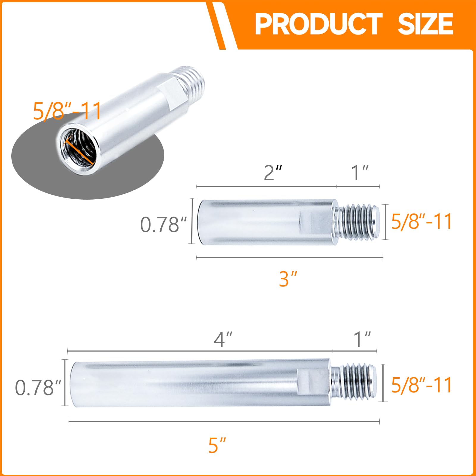 Bridiof 5/8"-11 Rotary Extension Shaft, 3" & 3" & 5", 3 pcs Aluminum Connecting Rod Extender for Car Polisher, Angle Grinder, Backing Plate