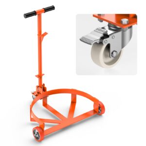 dexso heavy duty drum dolly,55 gallon barrel dolly with 3 poly-on-steel wheels with brake, 1000 lbs capacity trash can dolly with handle, orange steel frame dolly