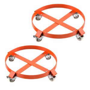 dexso 55 gallon drum dolly, 2 pcs heavy duty barrel dolly with 4 caster wheels, 1000 lbs capacity trash can dolly non-tipping hand, orange steel frame dolly