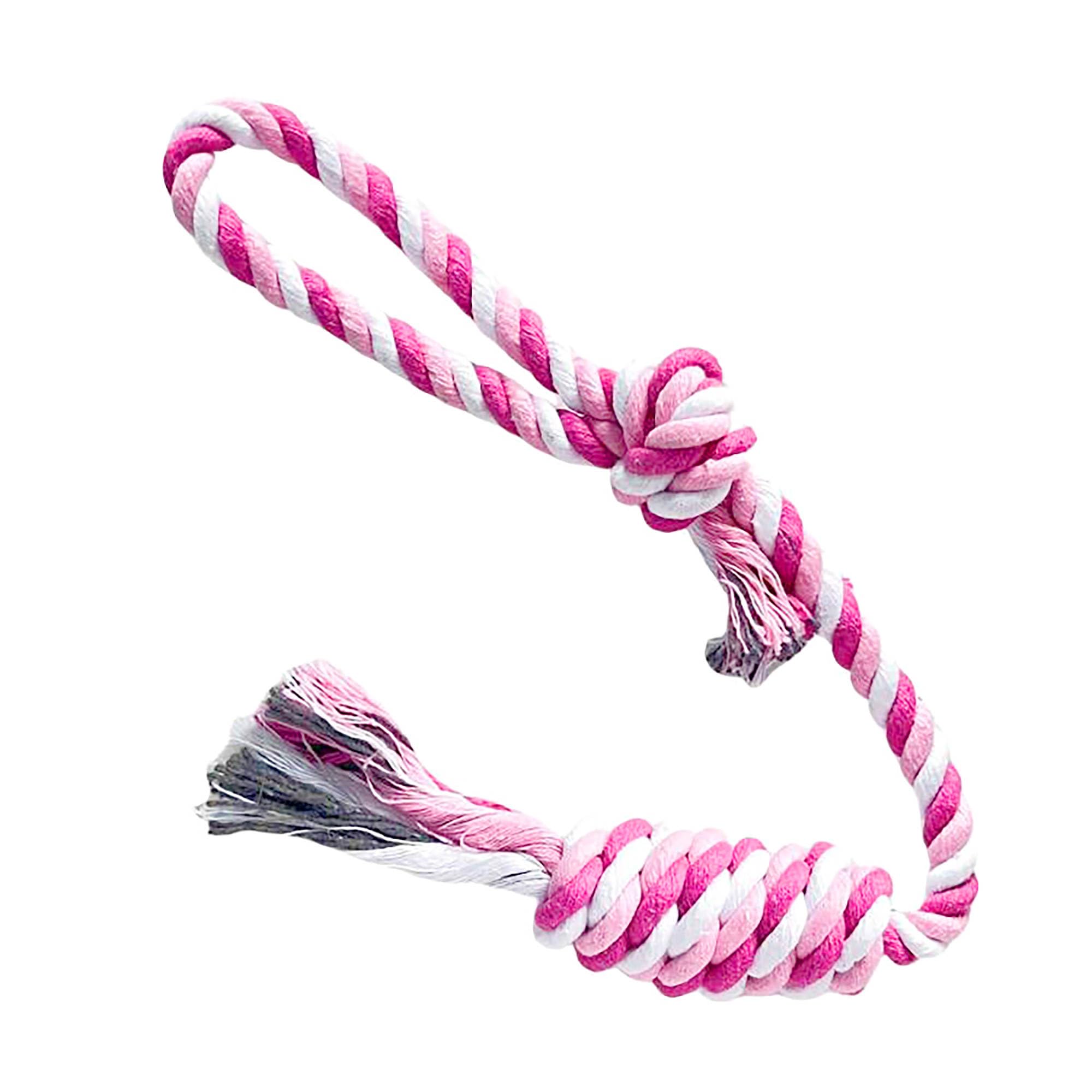 Flossy Chews Rope Tug Dog Rope Toys for Large and Medium Aggressive Chewers, Heavy Duty for Large Breed, Indestructible Dog Chew Toys, Tug of War, 100% Cotton Teeth Cleaning (Pink White, Large 17.8")