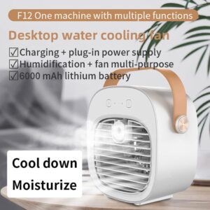 Portable Air Conditioner，6000mAh Mini Air Conditioner Fan，USB Rechargeable Personal Air Conditioner，3 Speed Quiet Air Cooler for Desktop、Office、Bedroom，study、Travel & Indoor/Outdoor Activities.(White)