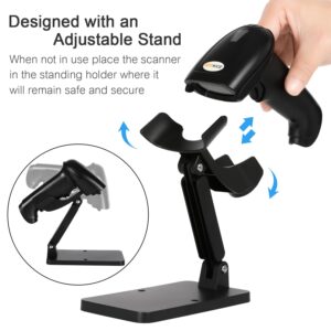 WoneNice Wireless 1D 2D Barcode Scanner with Stand, Automatic Handheld QR Code Scanner CMOS Image Bar Code Reader with USB Receiver for Computer POS Supermarket Library Supports Screen Scaning, Black