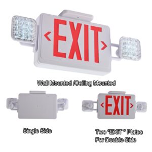 Apmeetlux Red Exit Sign with Emergency Lights, 200lm 3Hours Plug in Emergency Exit Sign with Lights Battery Backup for Business,Commerical Emergency Lighting Combo UL 924 AC85-277V Double Face