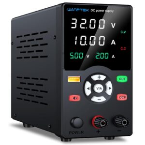 dc power supply variable, bench power supply with precise voltage & current setting button, variable power supply with output button, usb fast charging port, ocp short circuit alarm (30v 10a black)