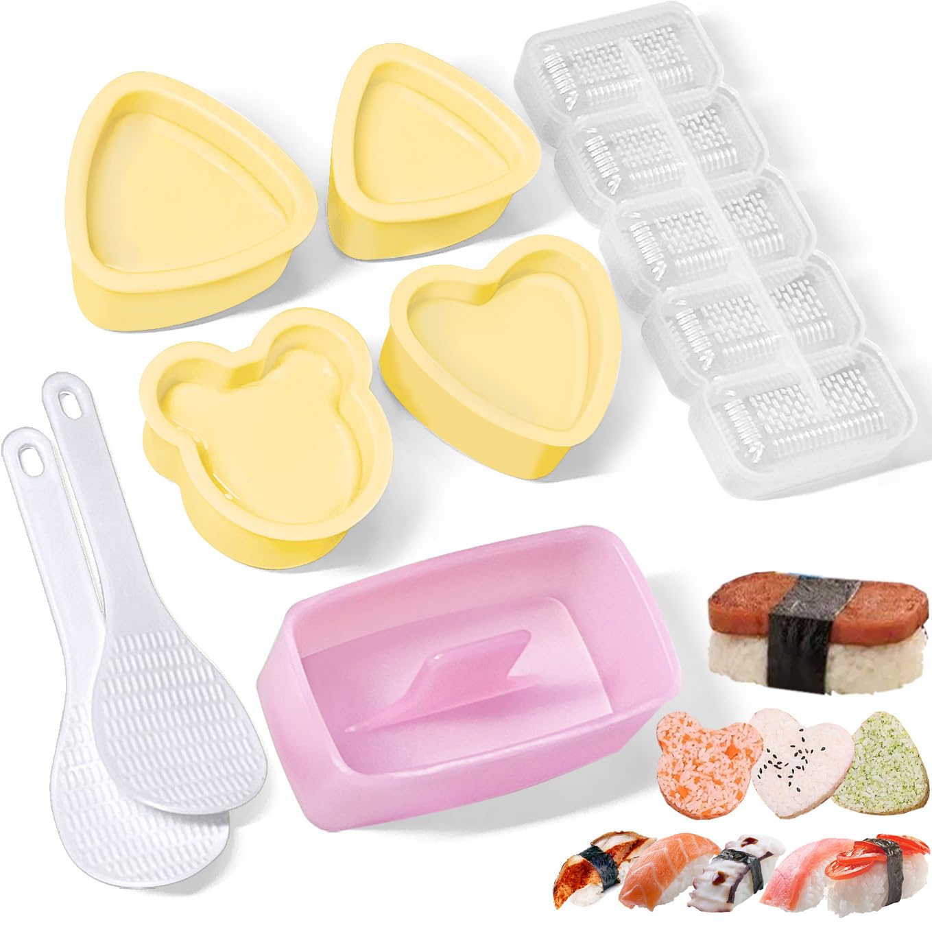 Onigiri Mold, 8 Pcs Rice Mold Musubi Maker Kit, Musubi Maker Press Mold, Classic Triangle Rice Ball Mold Maker Sushi Mold for Kid Lunch Bento, Home DIY