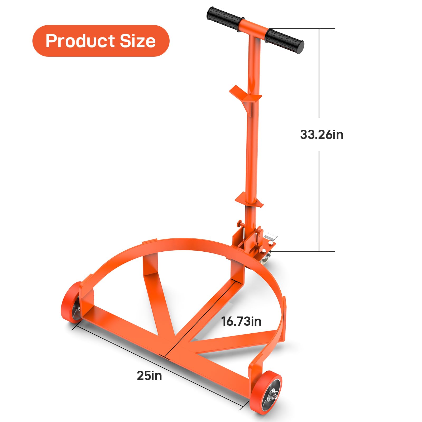 DEXSO Heavy Duty Drum Dolly,55 Gallon Barrel Dolly with 3 Poly-on-Steel Wheels with Brake, 1000 LBS Capacity Trash Can Dolly with Handle, Orange Steel Frame Dolly