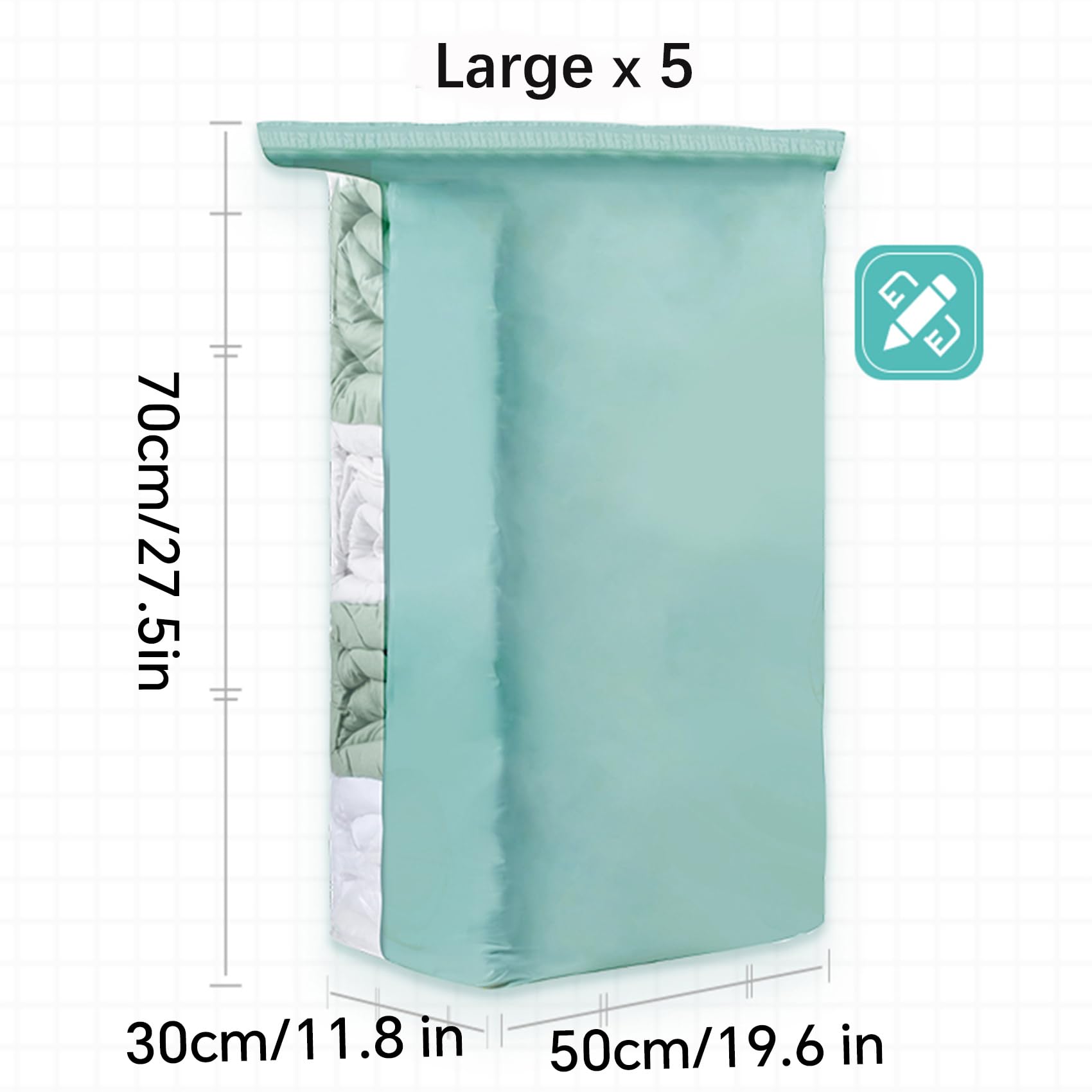 Roqao 5 Pack Cube Vacuum Storage Bags, Large Vacuum Storage Bags, Large Vacuum Seal Bags for Bedding, Blankets, Comforters, Pillows, Space Saver Vacuum Storage Bags, No Pump Storage Bags 20x27x12 Inch