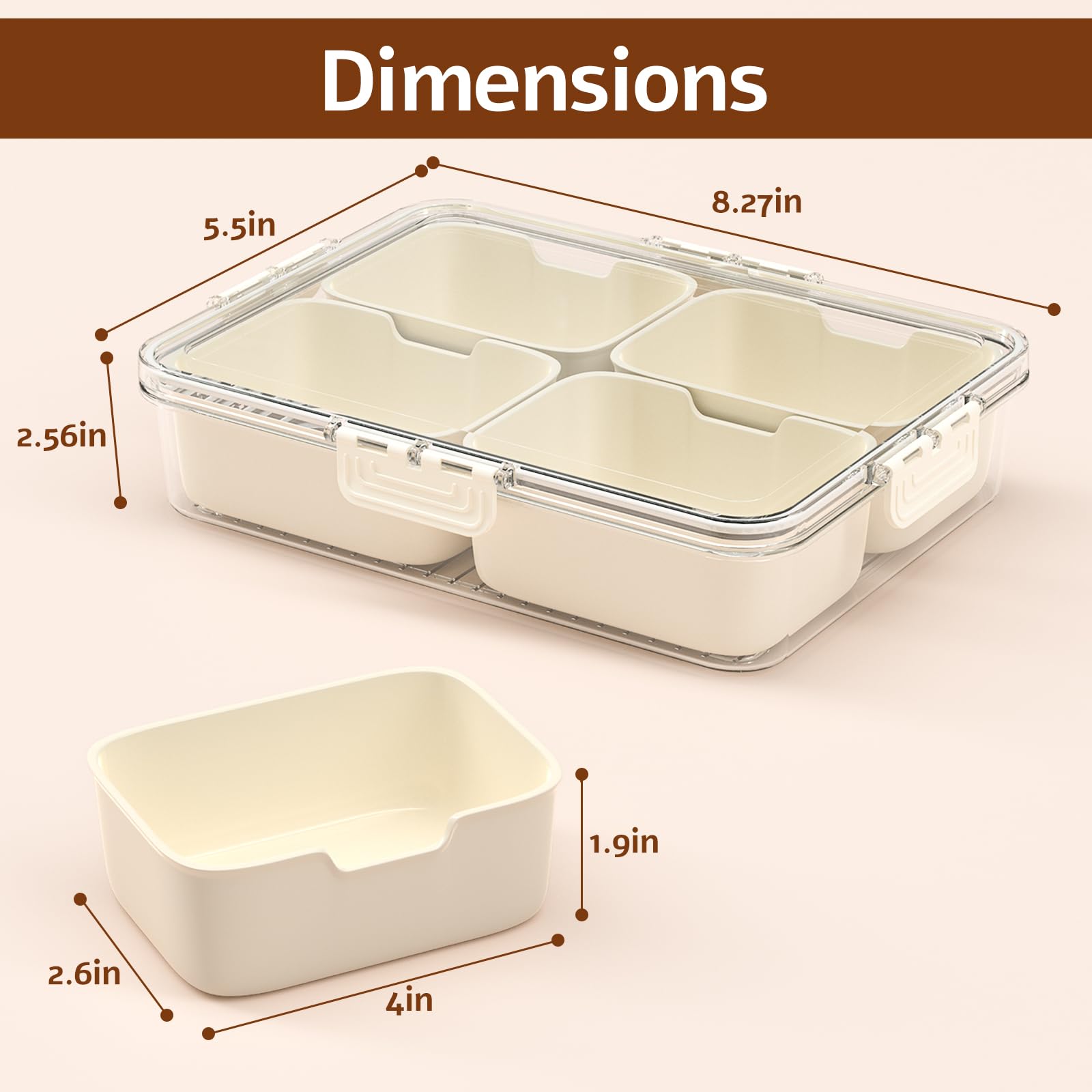 accep Snack Box Container,Divided Serving Rray with Lid,4 Compartment Snack Containers for Adults,Bento Box Adult Snackle Box Charcuterie Container for Candy,Fruits,Veggie,Perfect for Travel & Picnic