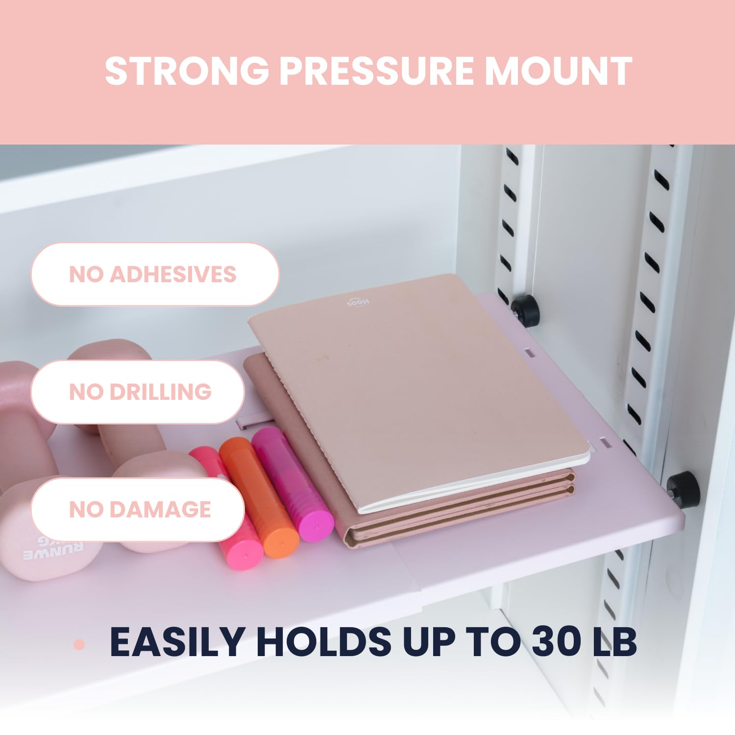 Pink Adjustable Locker Shelf All Metal| Heavy Duty Powder-Coated Steel Locker Organizer for School & Gym | Shelf for Locker with Easy Install, Locker Divider | Locker Organizer Shelf Pink