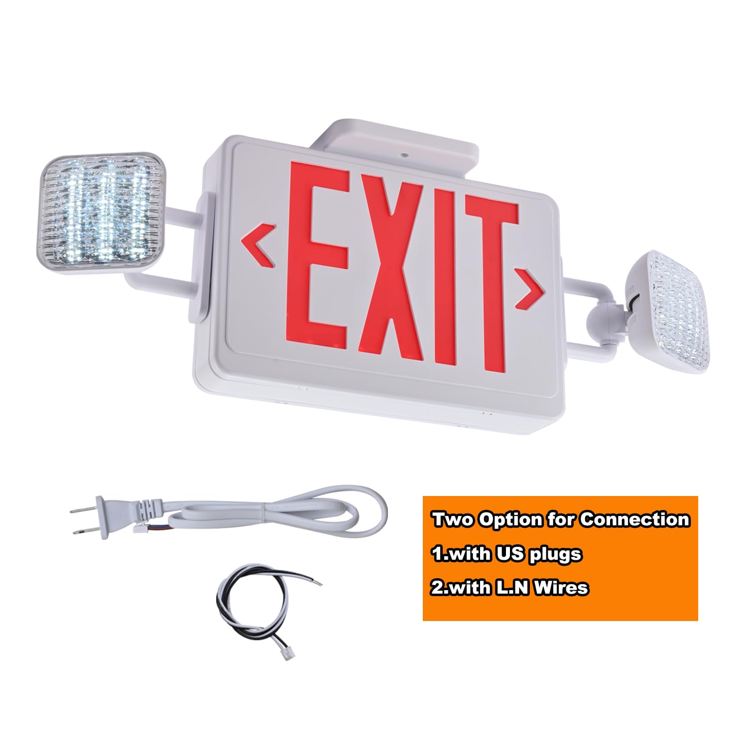 Apmeetlux Red Exit Sign with Emergency Lights, 200lm 3Hours Plug in Emergency Exit Sign with Lights Battery Backup for Business,Commerical Emergency Lighting Combo UL 924 AC85-277V Double Face