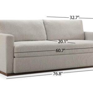 CHERS 76.8" Upholstered Bench Seat Sofa, Wood Base Lounge Sofa with Track Arms, Cushion Back Fabric Loveseat, 2-Seater Boucle Couches for Small Living Room, Bedroom, Office, Off-White