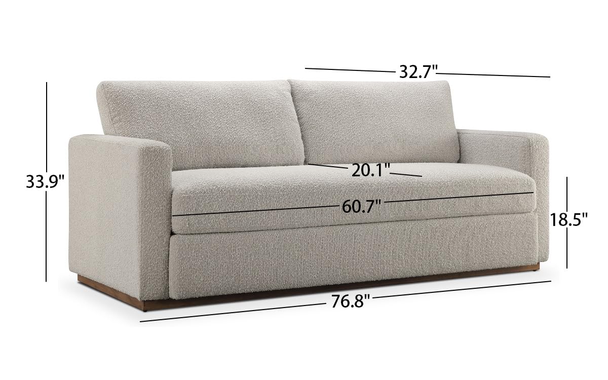 CHERS 76.8" Upholstered Bench Seat Sofa, Wood Base Lounge Sofa with Track Arms, Cushion Back Fabric Loveseat, 2-Seater Boucle Couches for Small Living Room, Bedroom, Office, Off-White