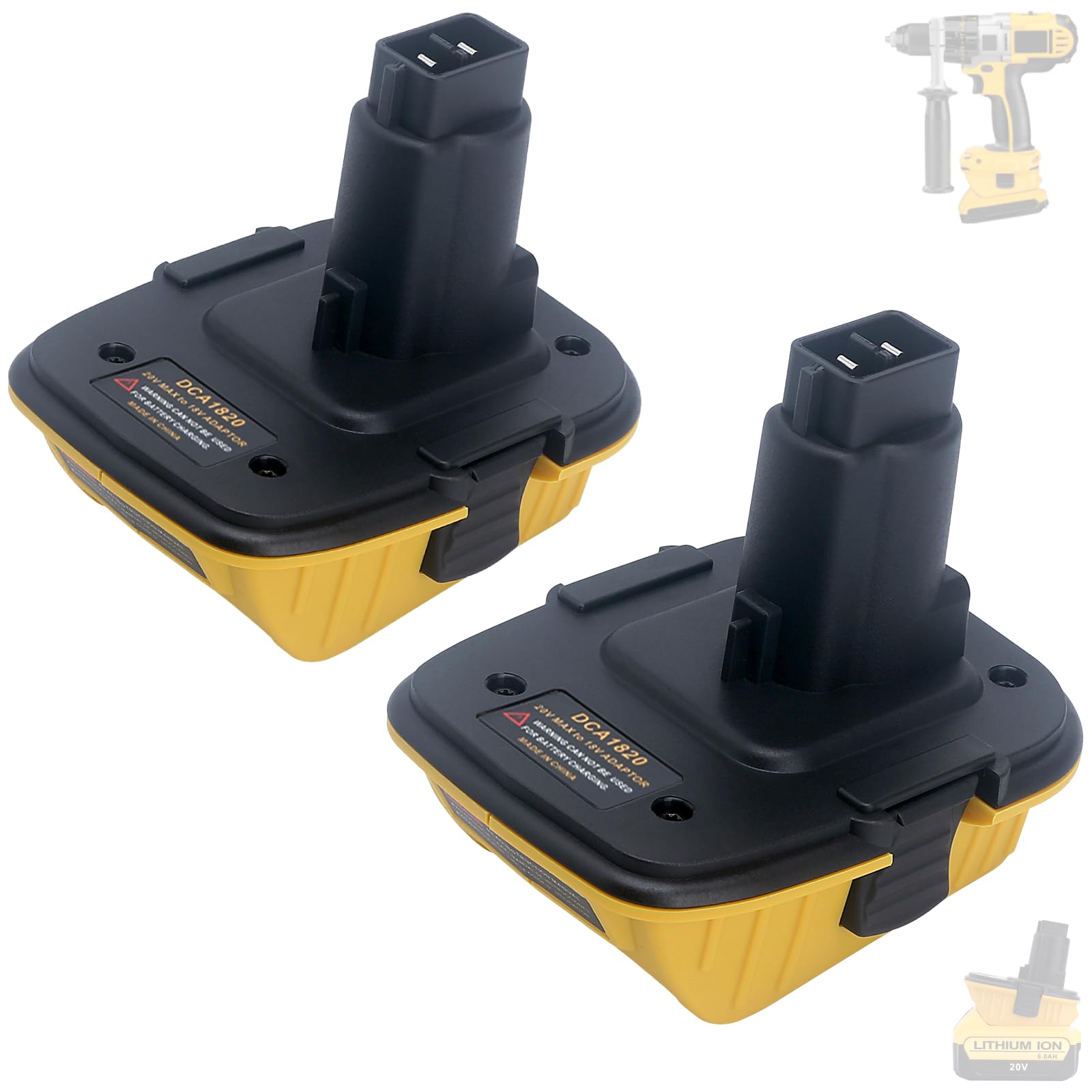 Tulepowceeng 2 Packs DCA1820 Battery Adapter Compatible with Dewalt 18V Tools, Convert Compatible with Dewalt 20V Lithium Batteries DCB203 DCB204 DCB206 to Work with 18V Cordless Power Tools