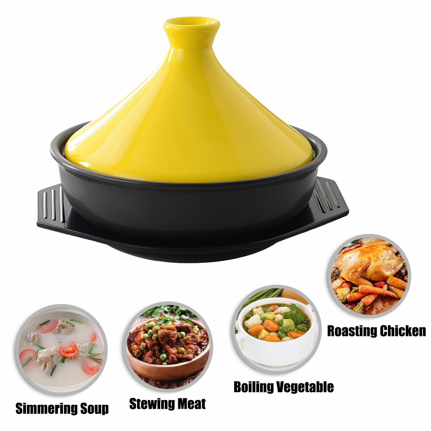 Xgxoz Ceramic Tajine Tagine Cooking Pot with Cone-Shaped Closed Lid, Ceramic Stew Pot Casserole Pot Multifunction Cookware for Stew Soup