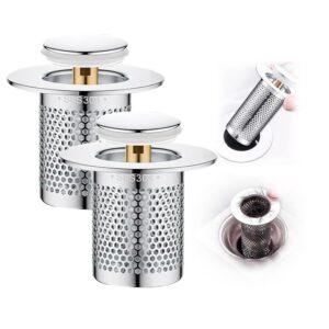 bathroom sink stopper hair catcher, 2024 new bathroom sink drain strainer, pop up drain strainer with removable filter basket hair catcher, universal strainer for bathroom kitchen (1.96*1.29in 2pcs)