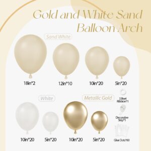 135Pcs White and Gold Balloon Garland Arch Kit, with Nude White and Gold Balloons for Baby Shower Bridal Wedding Engagement Anniversary Baptism Birthday Party