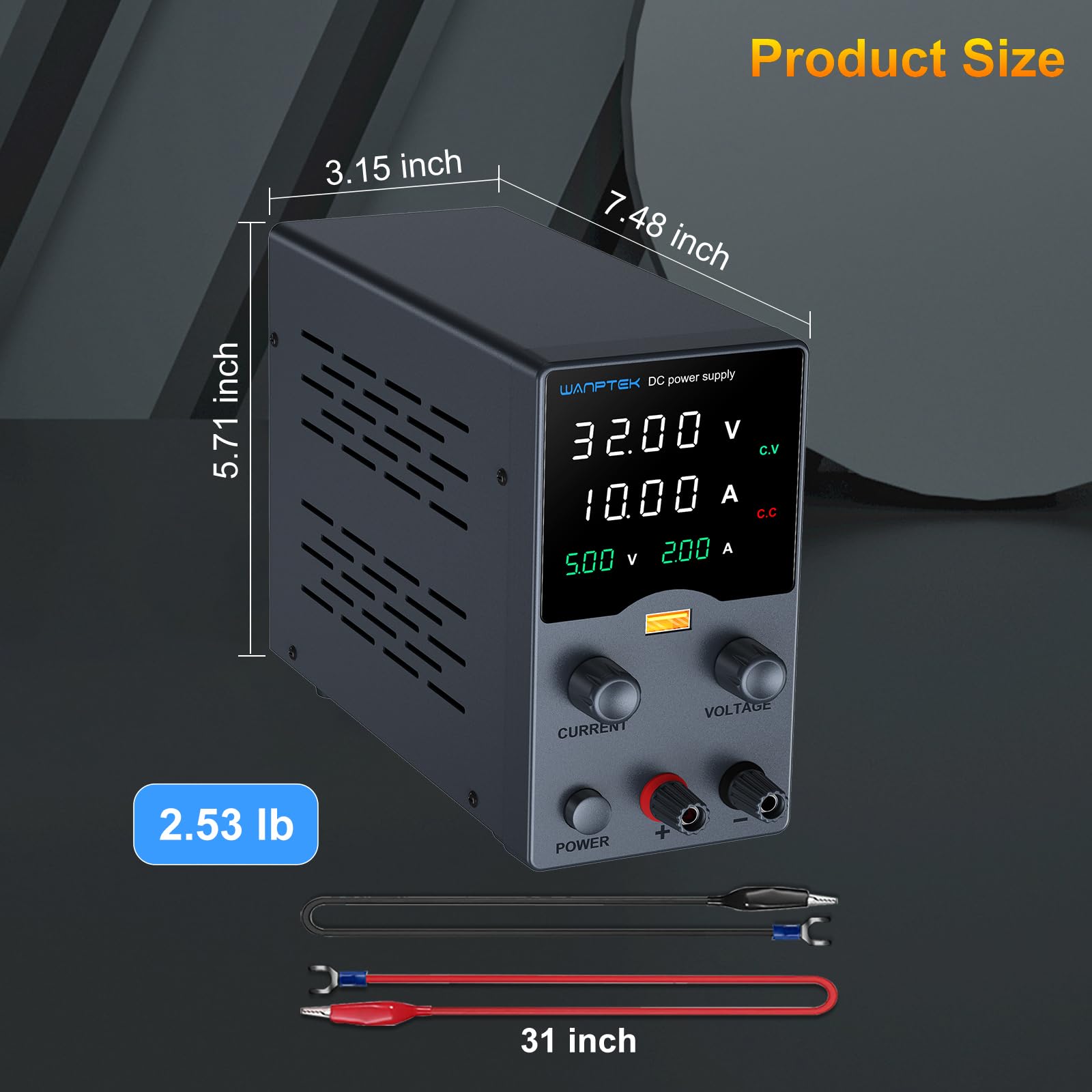 DC Power Supply Variable, Bench Power Supply with Encoder Adjustments Knob, USB Charge Interface, Variable Power Supply with USB Output Current Display, Over-Current Protection (30V 10 Black)