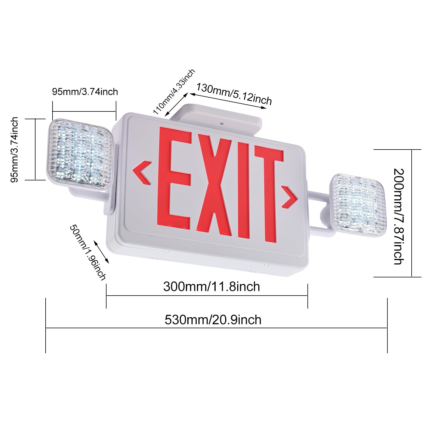 Apmeetlux Red Exit Sign with Emergency Lights, 200lm 3Hours Plug in Emergency Exit Sign with Lights Battery Backup for Business,Commerical Emergency Lighting Combo UL 924 AC85-277V Double Face