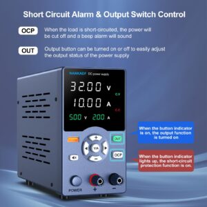 DC Power Supply, Variable Power Supply with Output Button, USB Fast Charging Port, Bench Power Supply with OCP Short Circuit Alarm, USB Output Current Display, Mute Mode (30V 10A)