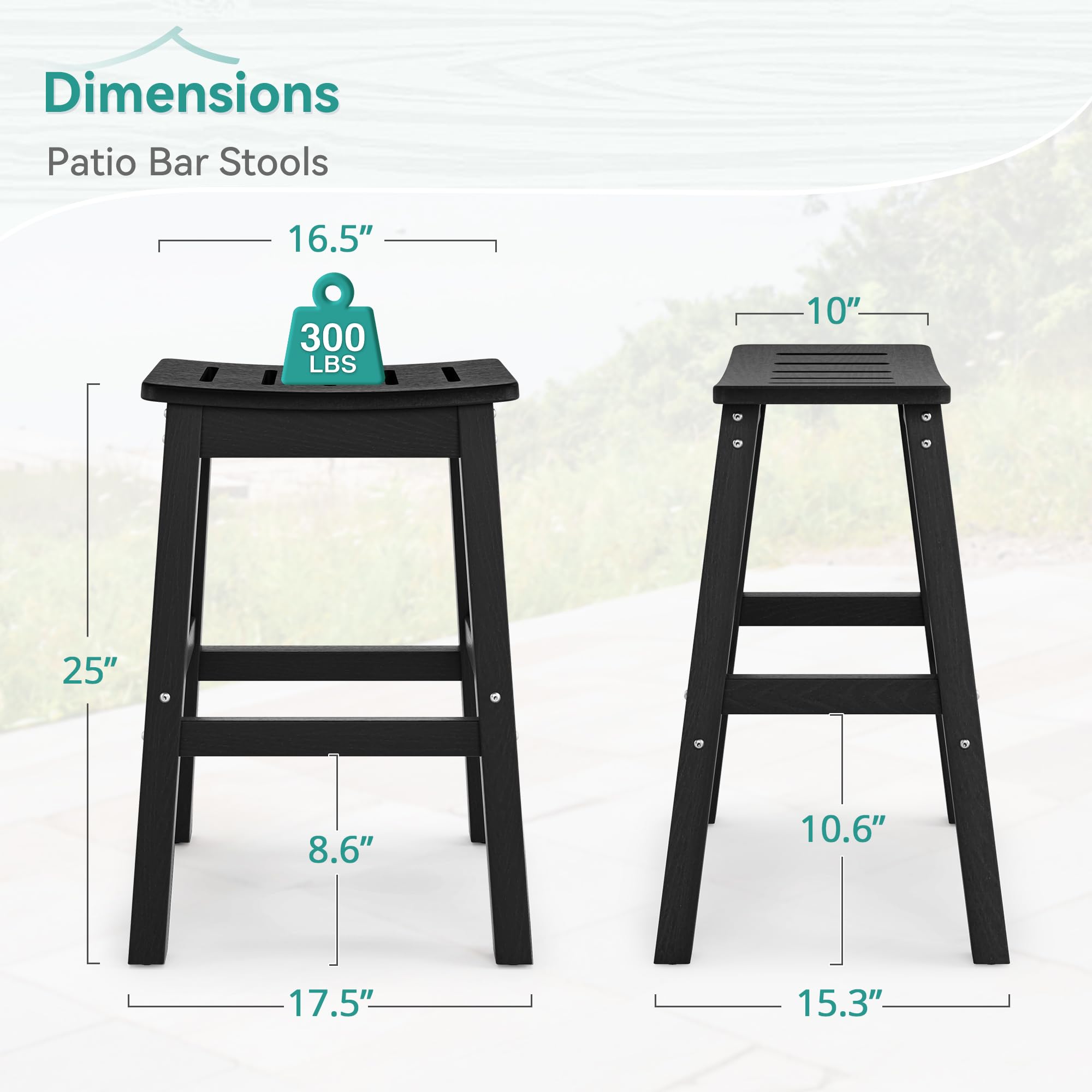 Homenjoy Outdoor Bar Stools Set of 4, 25" HDPE Counter Height Bar Stools, All Weather Resistant Patio Bar Stools for Balcony, Backyard, Black