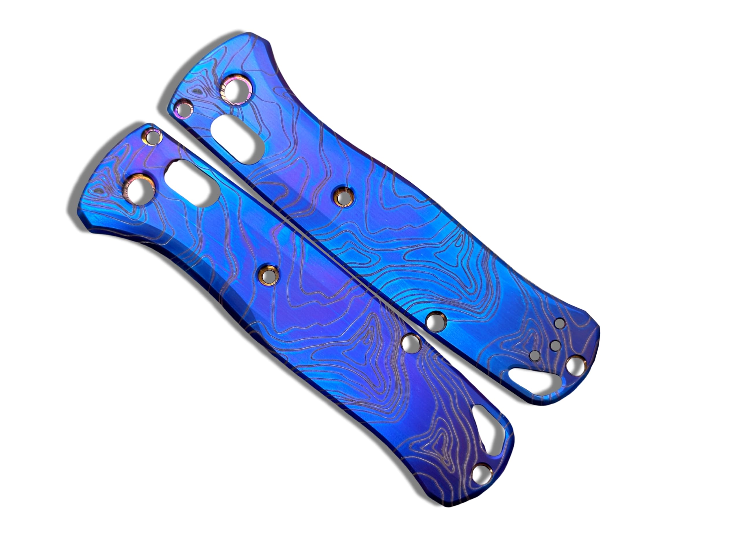 Flamed TOPO engraved Titanium Scales for Benchmade Bugout 535