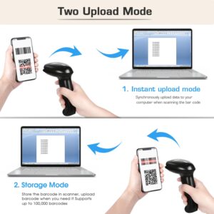 WoneNice Wireless 1D 2D Barcode Scanner with Stand, Automatic Handheld QR Code Scanner CMOS Image Bar Code Reader with USB Receiver for Computer POS Supermarket Library Supports Screen Scaning, Black