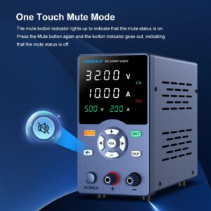 DC Power Supply, Variable Power Supply with Output Button, USB Fast Charging Port, Bench Power Supply with OCP Short Circuit Alarm, USB Output Current Display, Mute Mode (30V 10A)