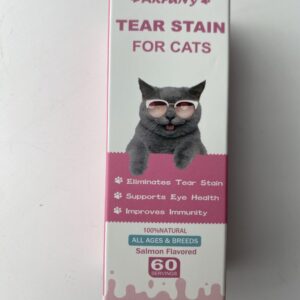 Tear Stain Supplement for Cat | Prevent and Eliminate Cats Tear Stains | 60ML Cat Tear Stain Remover Drops for Eye Health, Immune System | with Cranberry, Marshmallow & Vitamins | Salmon Flavor