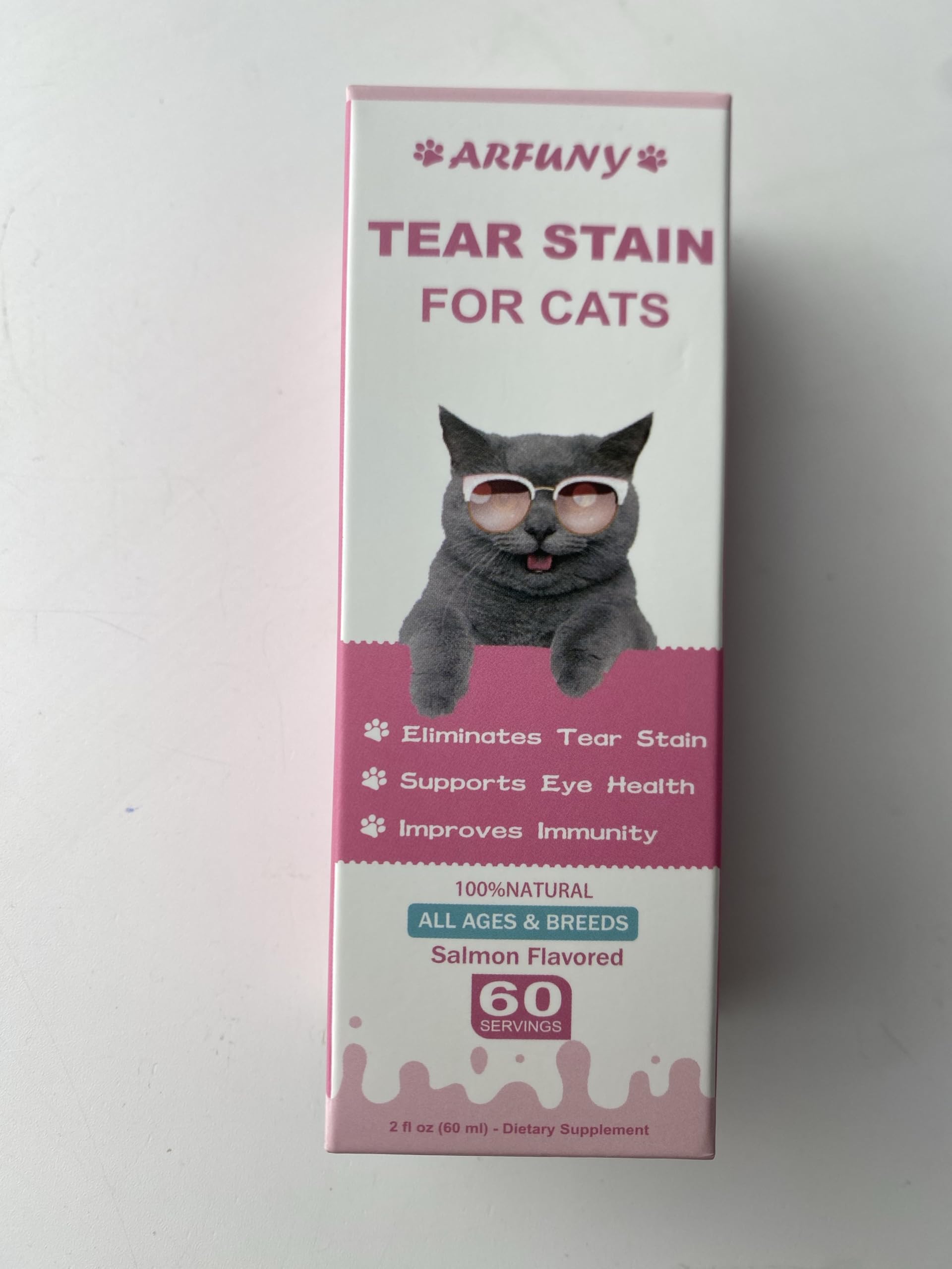 Tear Stain Supplement for Cat | Prevent and Eliminate Cats Tear Stains | 60ML Cat Tear Stain Remover Drops for Eye Health, Immune System | with Cranberry, Marshmallow & Vitamins | Salmon Flavor