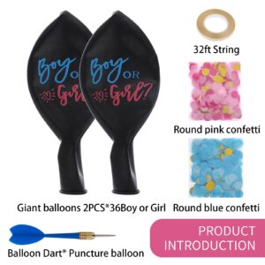 Thickened Gender Reveal Balloon, 2pcs Gender Reveal Confetti Balloons with Pink and Blue Confetti, 36 Inch Black Gender Reveal Balloons for Boy or Girl, Baby Shower Gender Reveal Party Decoration Kit