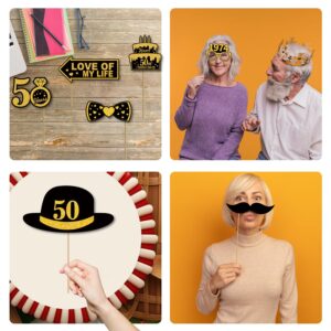 50th Wedding Anniversary Photo Booth Props, Fully Assembled Happy Wedding Anniversary Decorations, Black and Gold Funny Prom Photo Props