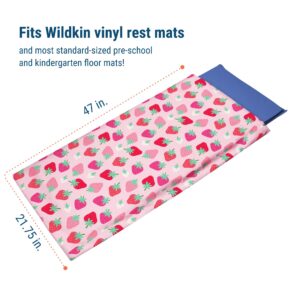 Wildkin Kids Nap Mat Cover for Boys & Girls, Featuring Sewn-in Flap Design, Ideal for Preschool and Daycare, Fits Our Vinyl Nap Mat up to 1.5 Inches Including Basic Sleep Ma (Strawberry Patch)