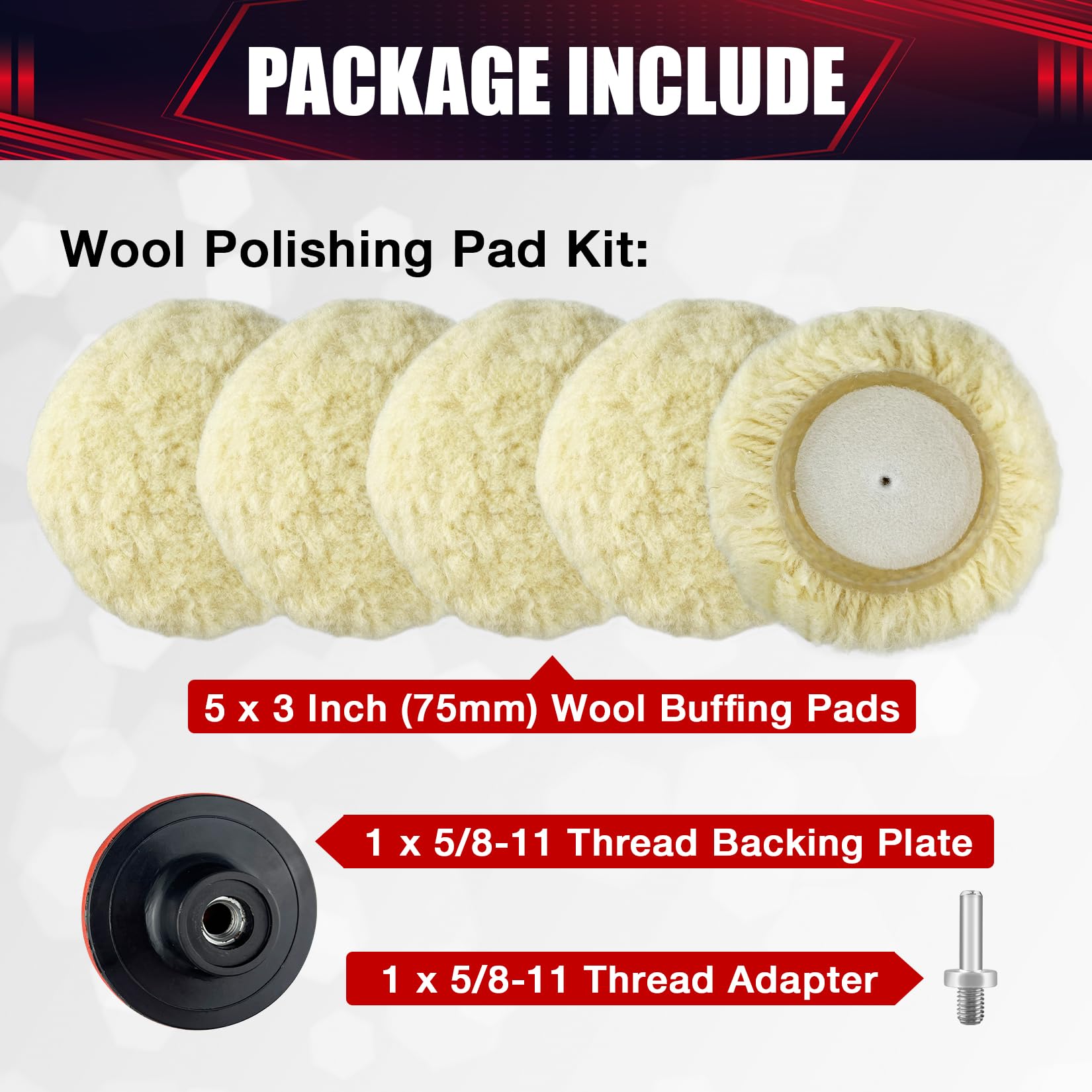 wesleydrill 5PCS 3” Wool Polishing Pad,Polishing Pads Cutting Pads Hook Loop Polishing Pad for Car Buffer Polisher Compounding, Polishing and Waxing