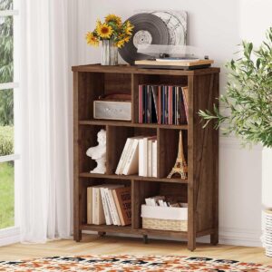 bon augure cube storage organizer, 3 tier wood cube bookshelf, farmhouse cubby bookcase, retro book shelves for living room, bedroom, office (rustic oak)