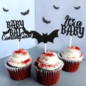 kreat4joy Halloween Gothic Baby Shower Decorations Cupcake Toppers, 36pcs Bat Baby Shower Decorations Baby Bat Coming Soon It's a Baby Cupcake Toppers for Bat Theme Halloween Baby Shower