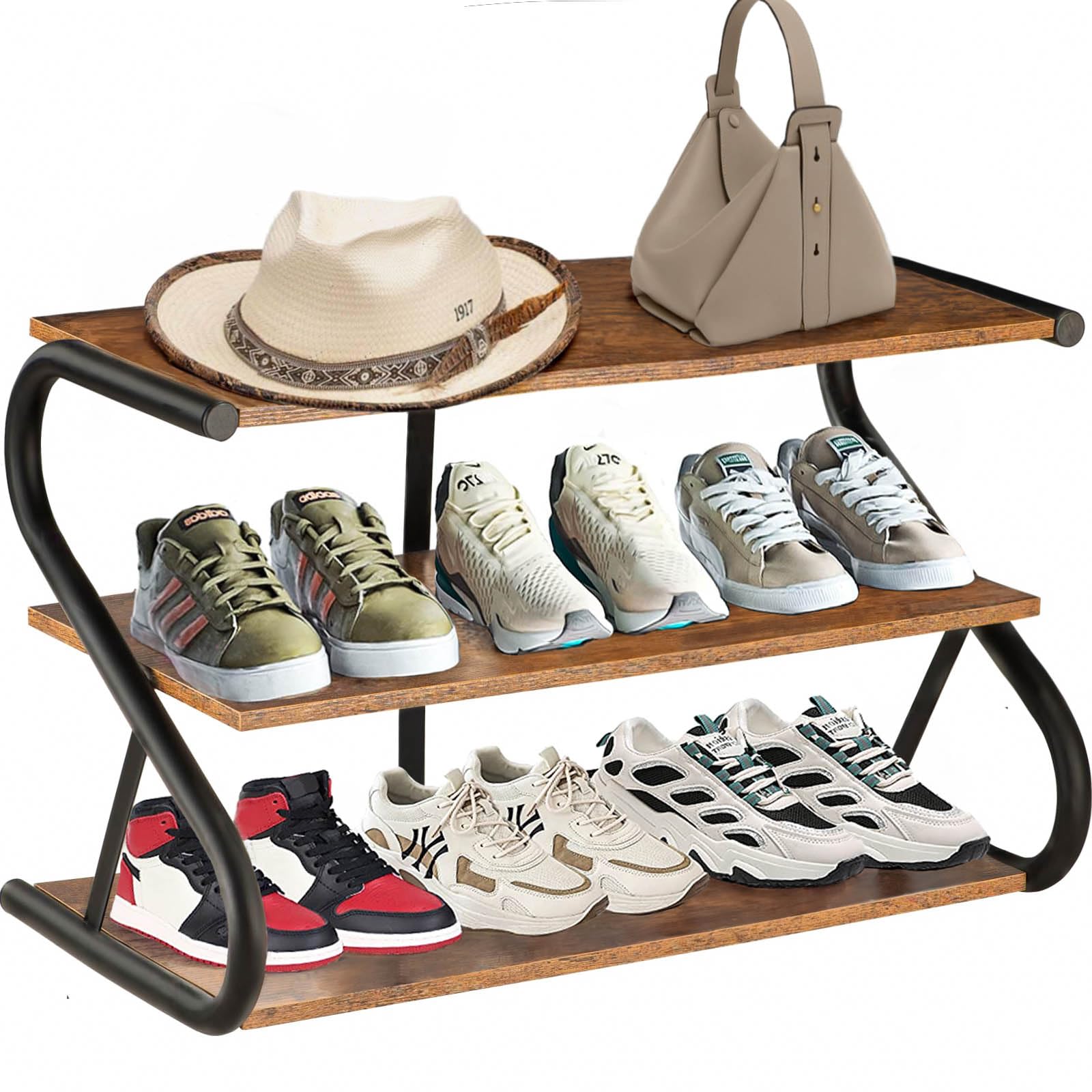 Xiconbao 3-Tier Shoe Rack Door Entrance : Standing Wood Shoe Rack,Entryway Organizer for Hallway, Living Room, Closet, Bedroom.