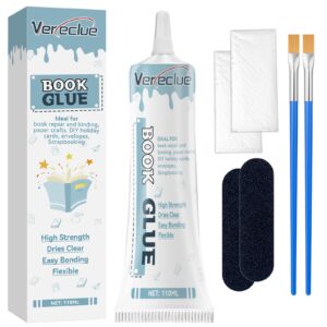 book glue, 110ml flexible book binding glue, dries clear bookbinding glue, strong book glue binding repair, paper glue for bookbinding and book repair, scrapbooking, paper crafts, collages