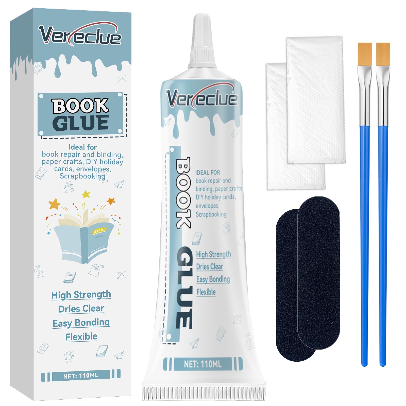 Book Glue, 110ml Flexible Book Binding Glue, Dries Clear Bookbinding Glue, Strong Book Glue Binding Repair, Paper Glue for Bookbinding and Book Repair, Scrapbooking, Paper Crafts, Collages