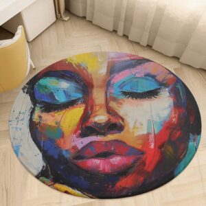 moblinko black african woman round rug 2 ft washable circular rug modern art non slip circle area rug carpet absorbent mat for kitchen living room bedroom decoration